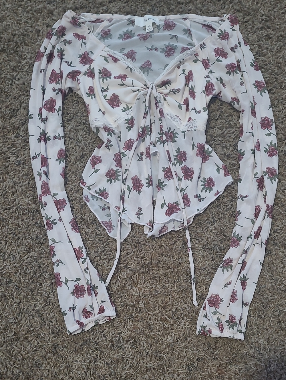 Floral Tie-Front Long-Sleeve Blouse